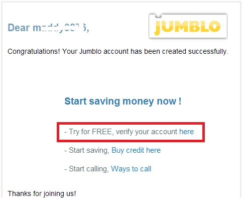 Jumblo Email Verification Link