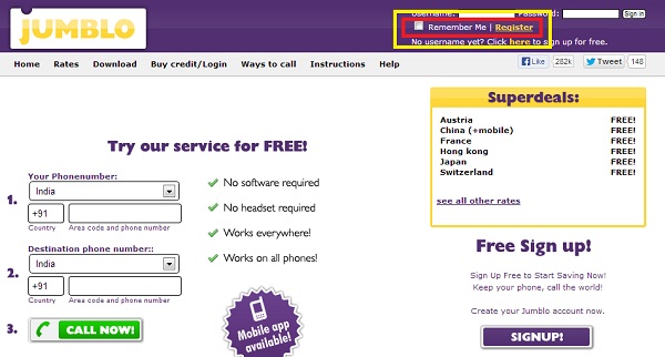 Jumblo Website Click Register