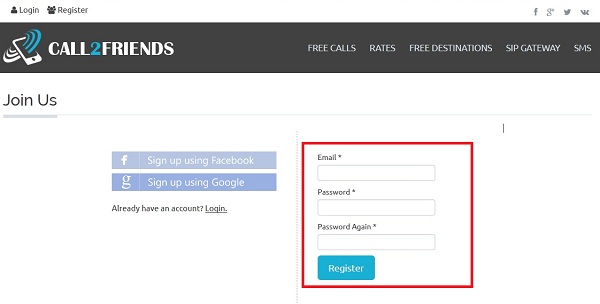 register with call2friends