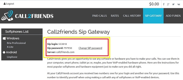 sip geteway selection call2friends