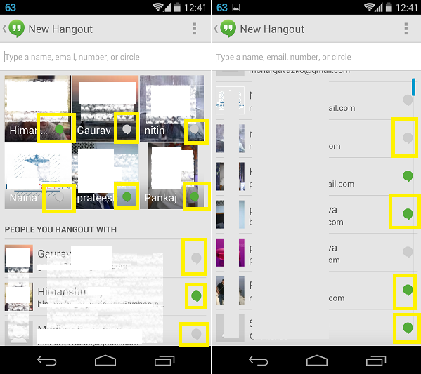 Google Hangout Android Know whos online
