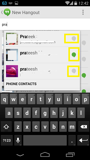Google Hangout Android search online contact