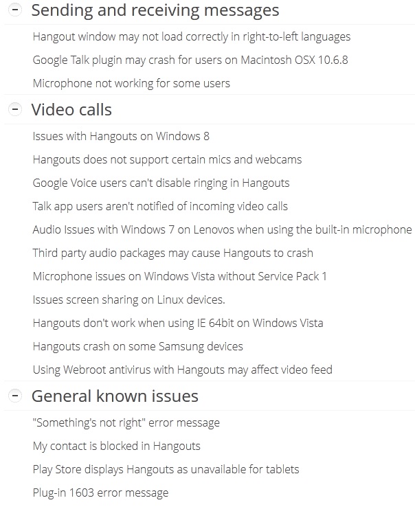 Google Hangout Known Issues and Problems