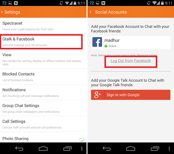 Logout from Facebook on Nimbuzz