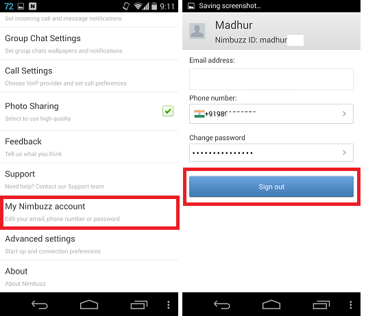 Logout from Nimbuzz Client